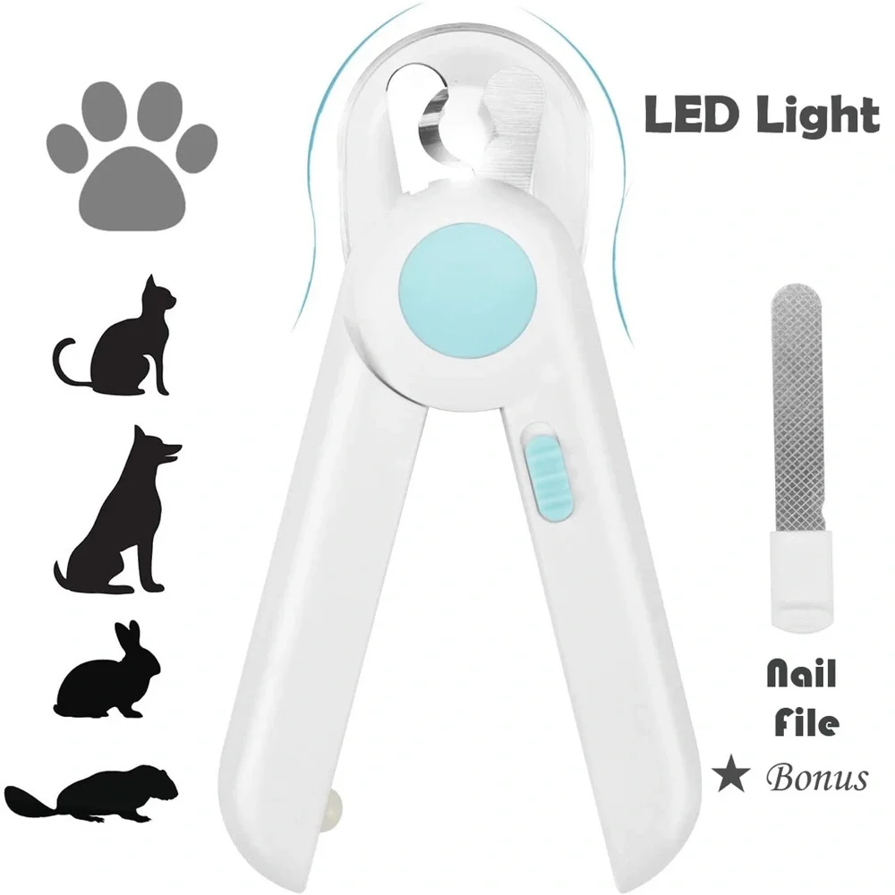 LED Pet Nail Clippers for Cat Dog w/Nail File